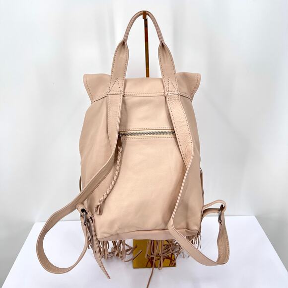 LED TO BELIEVE Daze Fringe Leather Backpack Cream Flap Drawstring Festival Boho main image 13
